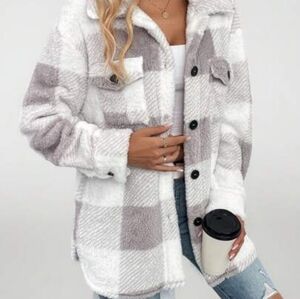 Shein Fluffy Button Up Plaid Jacket Sz 12